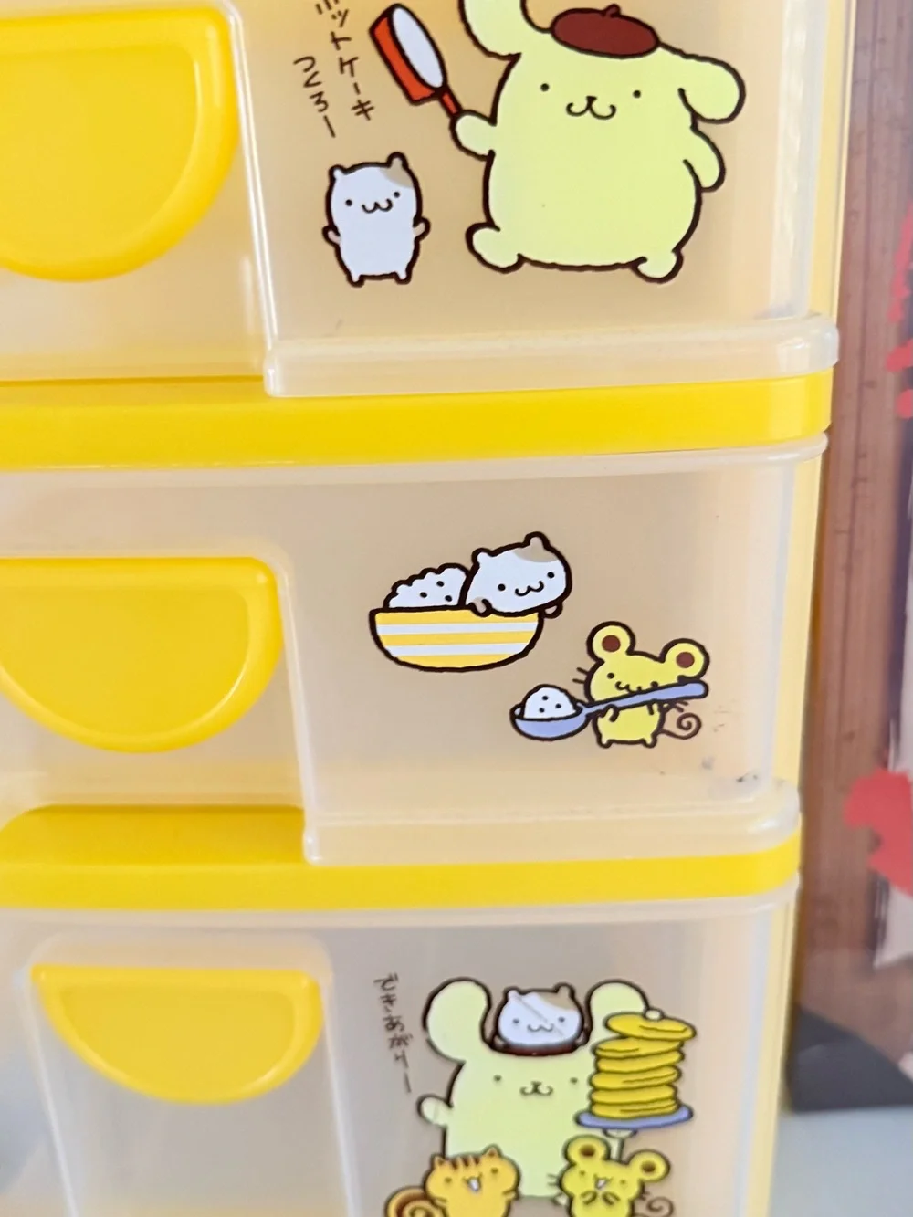 Large Sanrio Pompompurin Plastic Chest box  organizer drawers 2000 Vintage